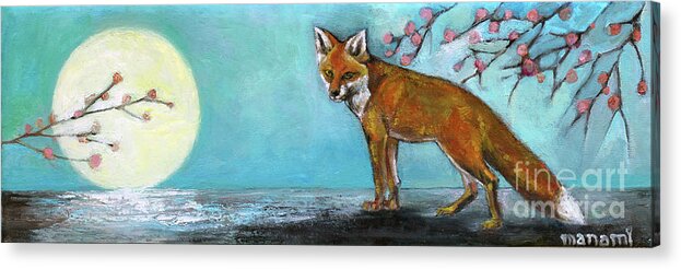 Fox Acrylic Print featuring the painting Foxxy Moon by Manami Lingerfelt