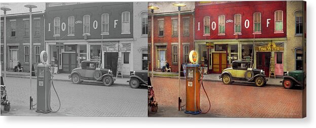 Color Acrylic Print featuring the photograph Gas Station - Lazy Saturday's 1935 - Side by Side by Mike Savad