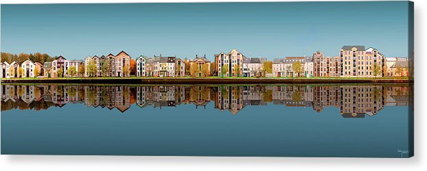 Lancaster Acrylic Print featuring the digital art Lancaster Quayside Panoramic - Deep Blue by Joe Tamassy