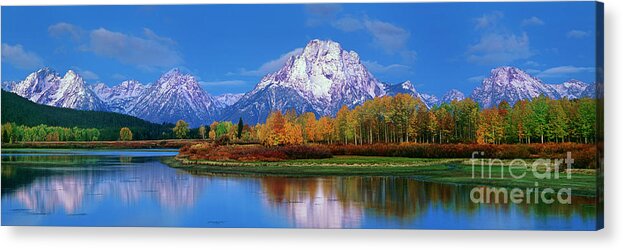 Dave Welling Acrylic Print featuring the photograph Panoramic Autumn Morning Oxbow Bend Grand Tetons National Park by Dave Welling