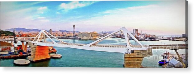 Spain Acrylic Print featuring the photograph Sunrise over Barcelona Harbor by Sue Melvin