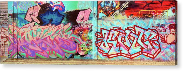 Graffiti Art Acrylic Print featuring the photograph Urban Graffiti Art Panorama1, North 11th Street, San Jose 1990 by Kathy Anselmo