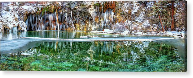  Olena Art Acrylic Print featuring the photograph A Serene Chill - Hanging Lake Colorado Panorama by OLena Art