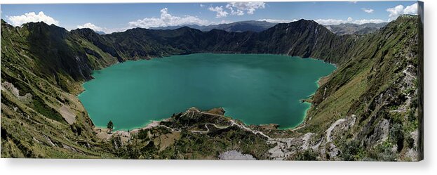 Crater Lake Acrylic Print featuring the photograph Laguna Quilotoa Panorama, Andes, Ecuador by Photography By Jessie Reeder