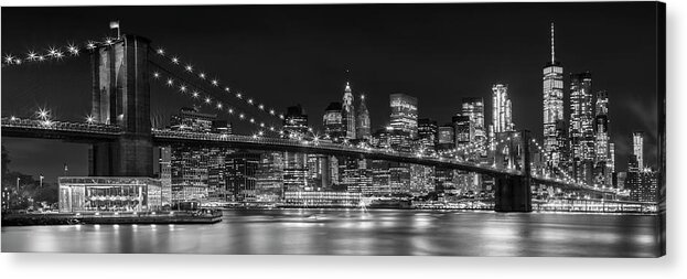#faatoppicks Acrylic Print featuring the photograph Night-Skyline NEW YORK CITY bw by Melanie Viola