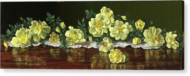 Yellow Roses On A Hardwood Table Acrylic Print featuring the painting Old Fashioned Roses by Christopher Pierce