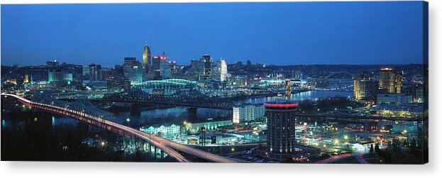 Scenics Acrylic Print featuring the photograph Panoramic Night Shot Of Cincinnati by Visionsofamerica/joe Sohm