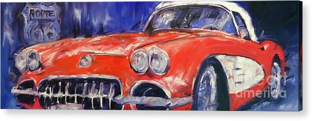 Corvette Acrylic Print featuring the painting Route 66 by Alan Metzger