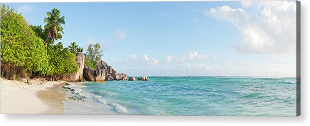 Water's Edge Acrylic Print featuring the photograph Seychelles Anse Source Dargent Idyllic by Fotovoyager