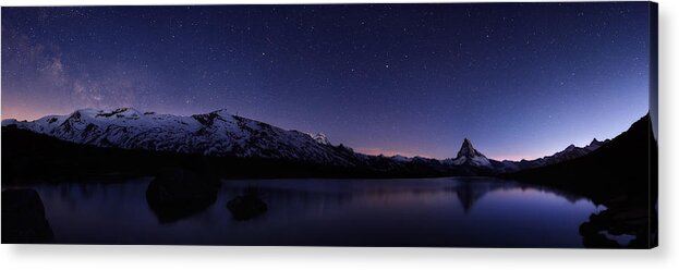 Panorama Acrylic Print featuring the photograph Stars At Matterhorn by Simon Roppel
