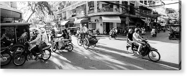 Panoramic Acrylic Print featuring the photograph Siem Reap cambodia street motorbikes #4 by Sonny Ryse
