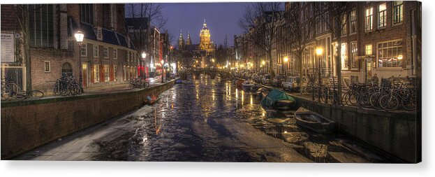 Europe Acrylic Print featuring the photograph Amsterdam Canal in Winter by Geoff Harrison
