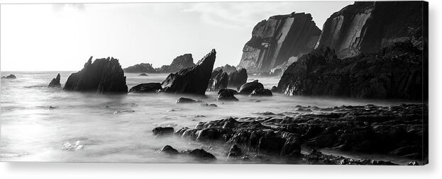 Devon Acrylic Print featuring the photograph Ayrmer Cove South Hams Deven south west coast path black and white 4 by Sonny Ryse
