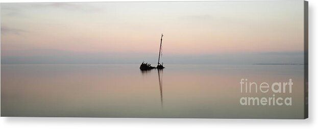Calm Acrylic Print featuring the photograph Ayrshire Shipwreck in Sunrise - panoramic by Maria Gaellman