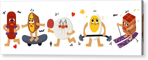 Sausage Acrylic Print featuring the drawing Food love Sports series 1 by Min Fen Zhu