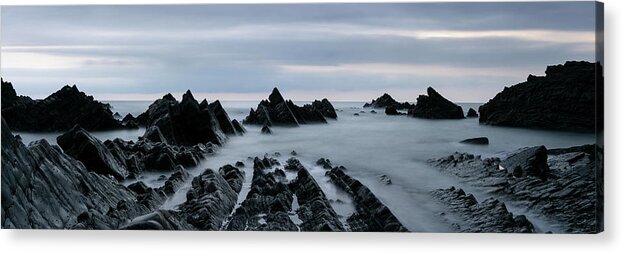 Coast Acrylic Print featuring the photograph Hartland Quay North Devon south west coast path blue hour 2 by Sonny Ryse