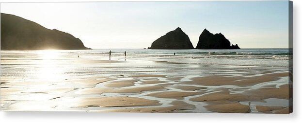 Cornwall Acrylic Print featuring the photograph Holywell Beach and Gull Rock Cornwall 2 by Sonny Ryse