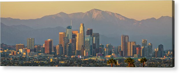 Los Angeles Acrylic Print featuring the photograph La Skyline Sunset by Lee Sie