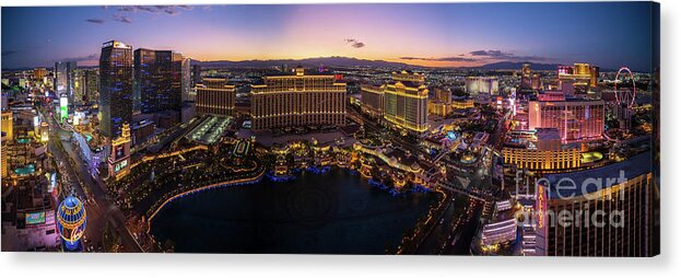 Vegas Acrylic Print featuring the photograph Last Vegas Strip Sunset Panorama by Mike Reid