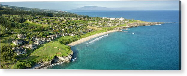 Aerial Acrylic Print featuring the photograph Oneloa Beach Panorama by Tyler Rooke