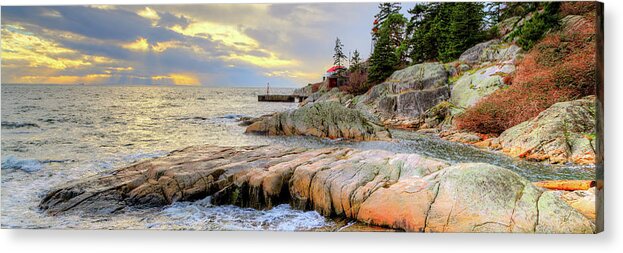Lighthouse Park Acrylic Print featuring the photograph Point Atkinson Lighthouse at Dusk Panoramic by HawkEye Media