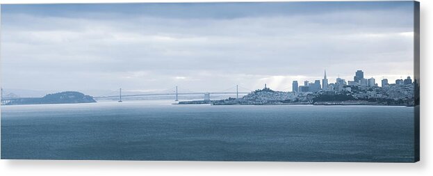 America Acrylic Print featuring the photograph San Francisco - Oakland Bay Bridge Panorama by Gregory Ballos