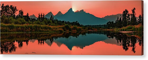 Teton Mountains Acrylic Print featuring the photograph Snake River Reflections Of Grand Tetons At Sunset Panorama by Gregory Ballos