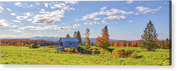 Am Foster Covered Bridge Acrylic Print featuring the photograph Vermont AM Foster Covered Bridge Panorama by Juergen Roth