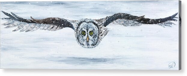 Owl Acrylic Print featuring the painting Winter Phantom by Elizabeth Mordensky