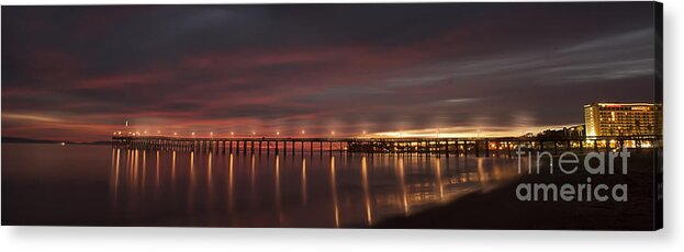 Ventura Pier Acrylic Print featuring the photograph Ventura pier at sunset with lights #1 by Dan Friend
