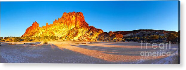 Rainbow Valley Outback Landscape Central Australia Australian Northern Territory Panorama Panoramic Clay Pan Dry Arid Long Shadows Afternoon Light Sun Acrylic Print featuring the photograph Rainbow Valley #7 by Bill Robinson
