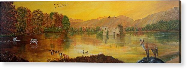Loch Acrylic Print featuring the painting Basil of the Loch in autumn by David Capon