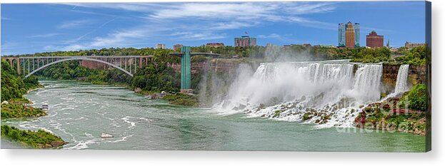New York Acrylic Print featuring the photograph American Falls and Rainbow Bridge by Jerry Fornarotto