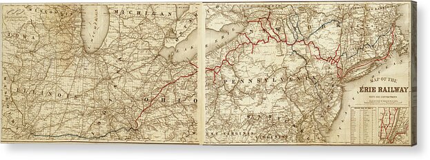 Rails Acrylic Print featuring the drawing Erie Railway 1869 by Vintage Maps