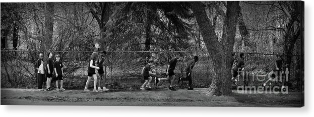 Street Photography Acrylic Print featuring the photograph Puddle Jumping by Frank J Casella