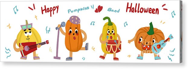 Music Acrylic Print featuring the drawing Pumpkins Band by Min Fen Zhu