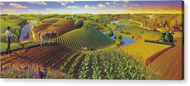 Farming Panorama Acrylic Print featuring the painting Harvest Panorama by Robin Moline