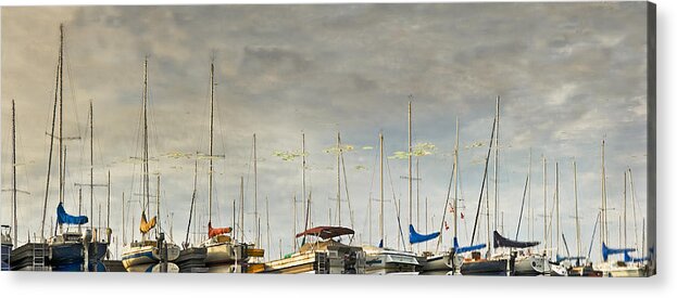 Boats Acrylic Print featuring the photograph Boats in harbor reflection by Peter V Quenter