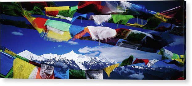 Chinese Culture Acrylic Print featuring the photograph Buddhist Prayer Flags Framing Meili by Richard I'anson