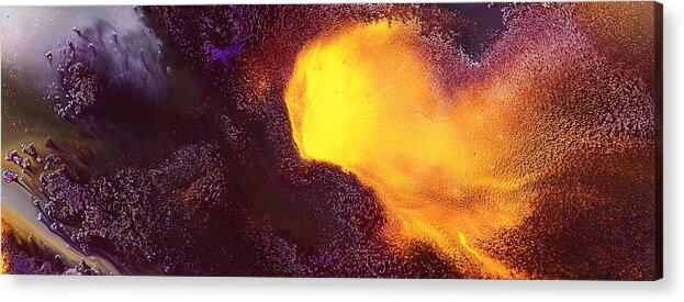 Gold Acrylic Print featuring the painting Gold Echo Horizontal Abstract Art by Kredart by Serg Wiaderny