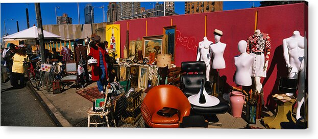 Photography Acrylic Print featuring the photograph Group Of People In A Flea Market, Hells by Panoramic Images
