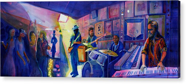 Kris Acrylic Print featuring the painting Kris Lager Band at Sanchos Broken Arrow by David Sockrider