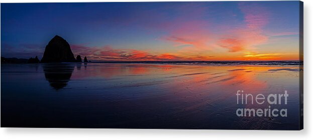 Cannon Beach Acrylic Print featuring the photograph Oregon Coast Sunset Sandscape by Mike Reid