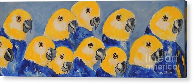 Birds Acrylic Print featuring the painting Pale Head Parrots by Lyn Olsen