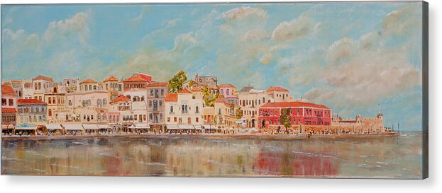 Crete Acrylic Print featuring the painting Venetian Harbour Chania Crete by David Capon