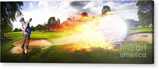 Golf Acrylic Print featuring the digital art Golf Ball On Fire by Jorgo Photography