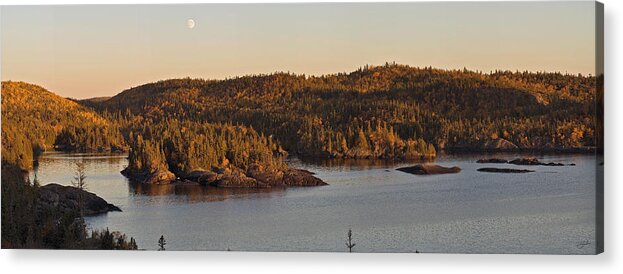 Panorama Acrylic Print featuring the photograph Moon Rise Over Pukaskwa by Doug Gibbons