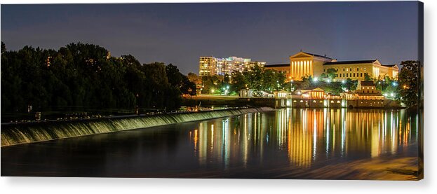 The Acrylic Print featuring the photograph The Fairmount Dam and Art Museum at Night Panorama by Bill Cannon