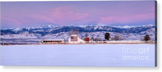Mountains Acrylic Print featuring the photograph The Flag Barn and the Mountains by Ronda Kimbrow