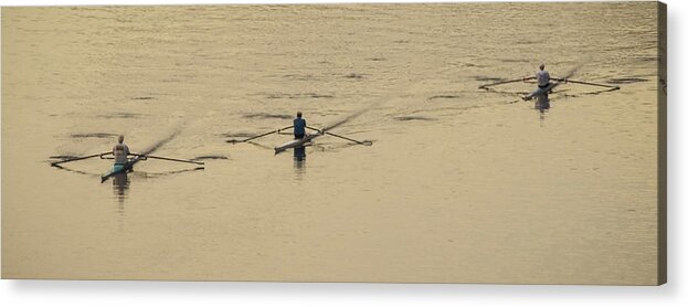 Three Acrylic Print featuring the painting Three Rowers on the Schuylkill by Bill Cannon